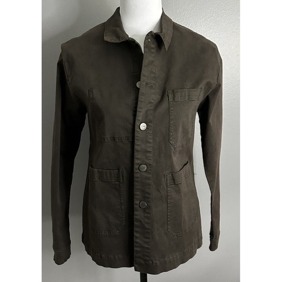 Atawear Women’s Size Large Button Up Denim Jacket Dark Army Green Coat EUC - Picture 1 of 6